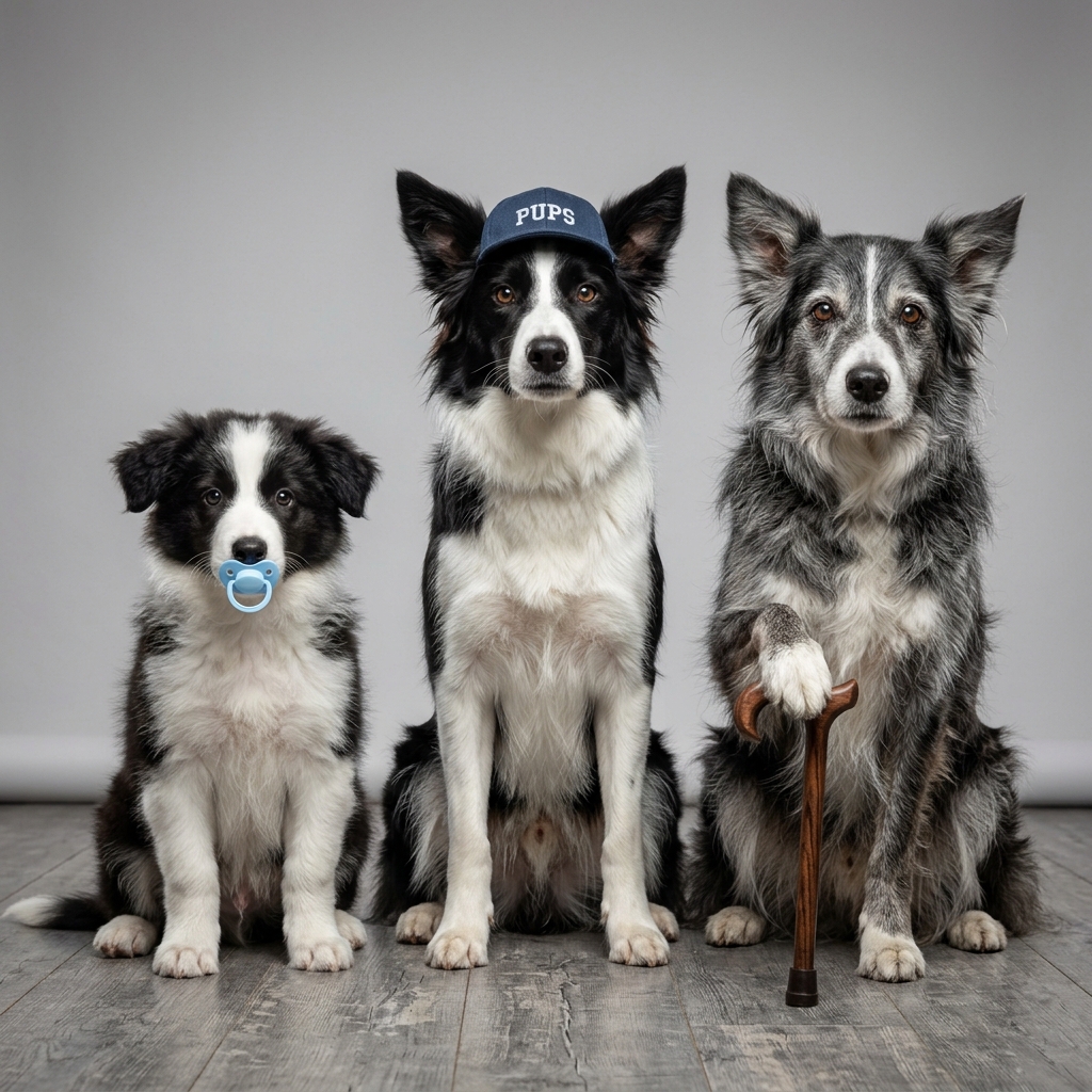 寶寶青年老年三階段邊境牧羊犬