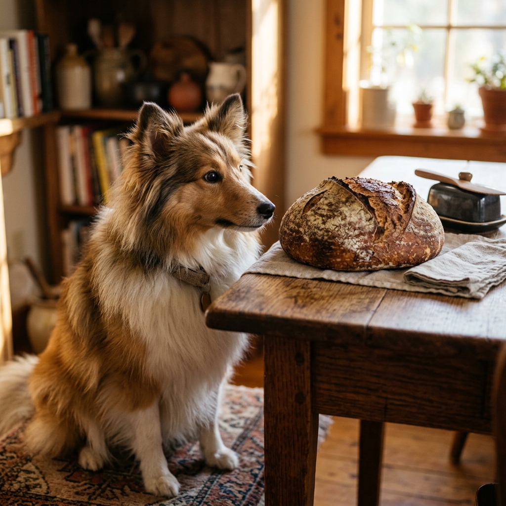 acuriousjackrussellterrier看著astack的新鮮的白色的breadtoast在桌上