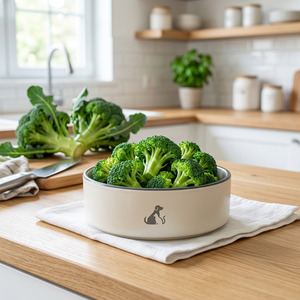 美麗的freshlycut綠色broccoliflorets精美擺放的在現代寵物碗中