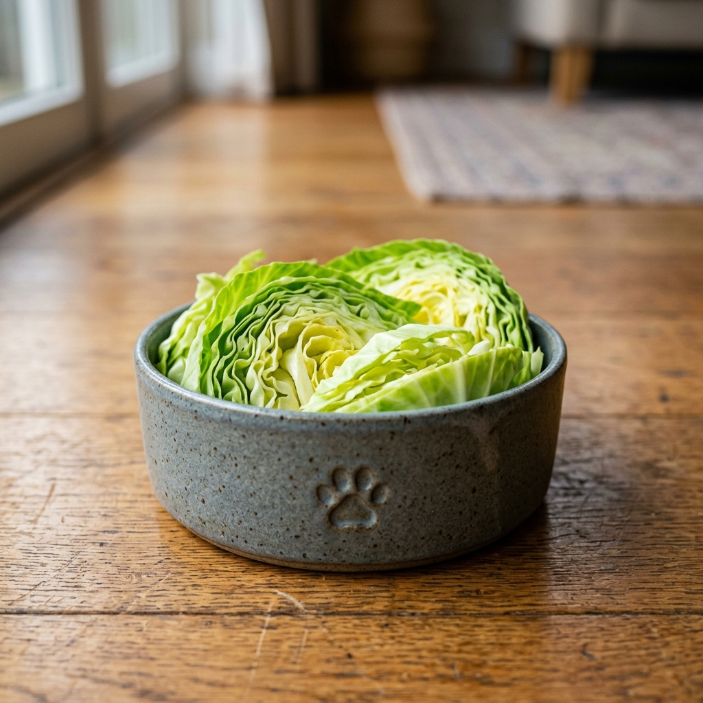 美麗的freshlycut綠色cabbageleaves精美擺放的在現代寵物碗中