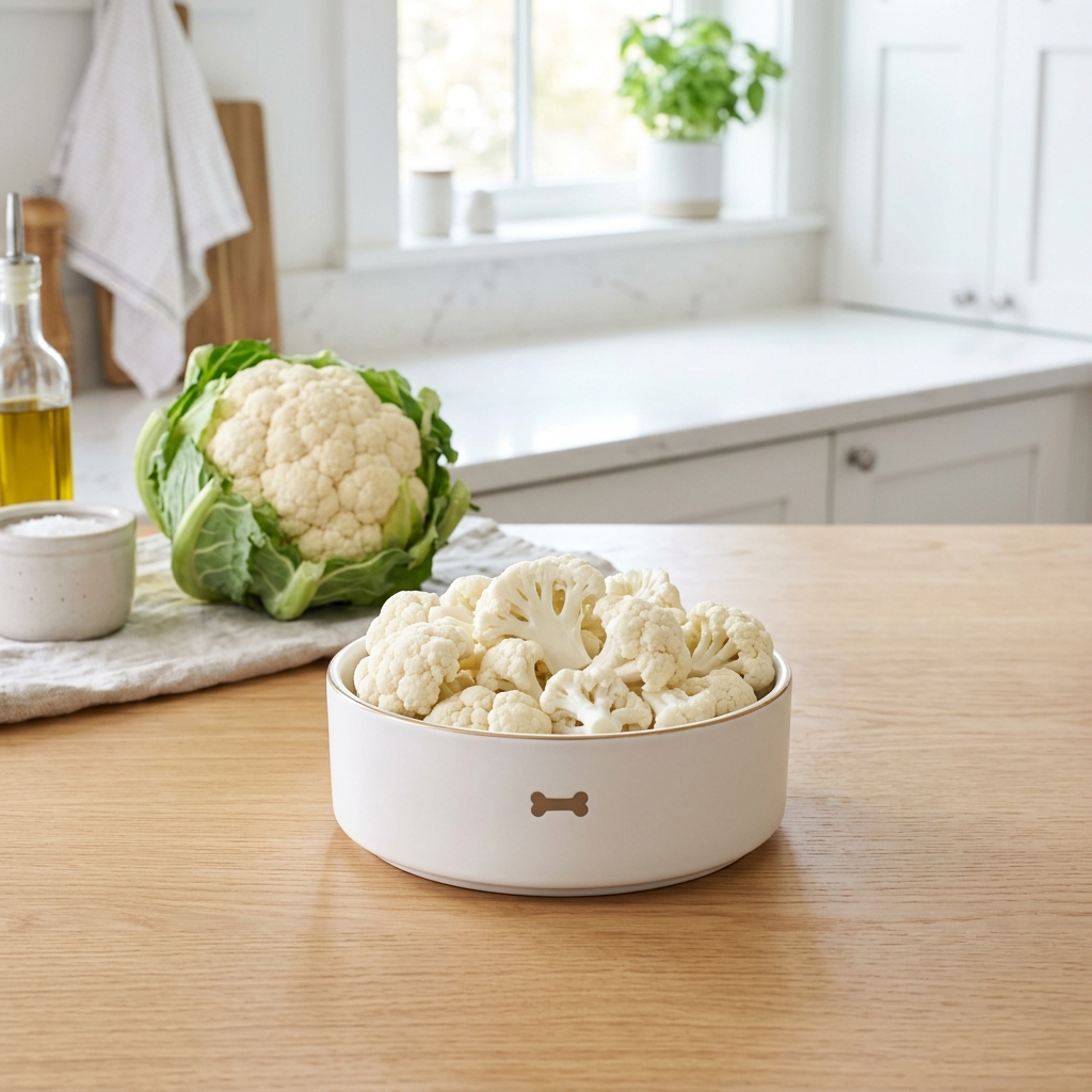 美麗的freshlycored白色的cauliflowerflorets精美擺放的在現代寵物碗中