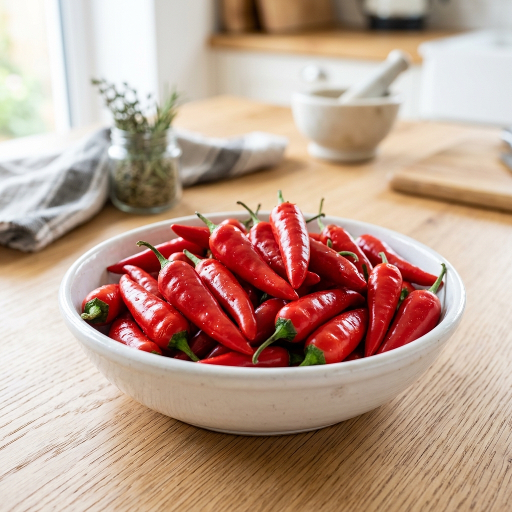 新鮮的紅色chilipeppersscattered在a深色slatebackgroundprofessionalculinaryphotography