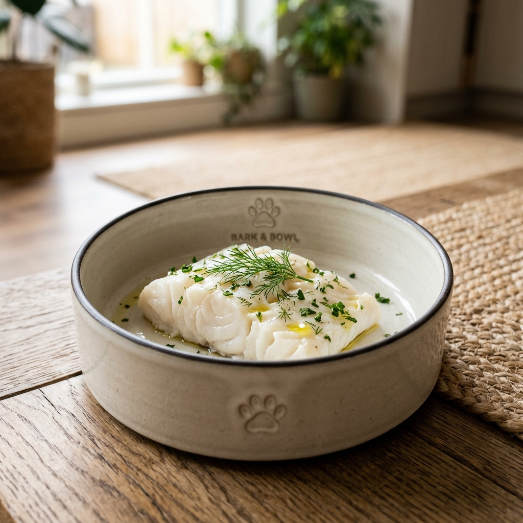 Beautiful freshly prepared 魚肉 inside a modern pet food bowl