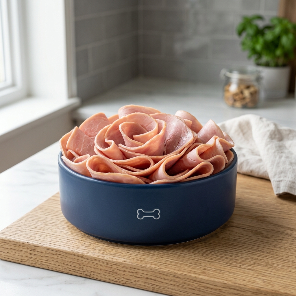 Beautiful freshly prepared 火腿 inside a modern pet food bowl