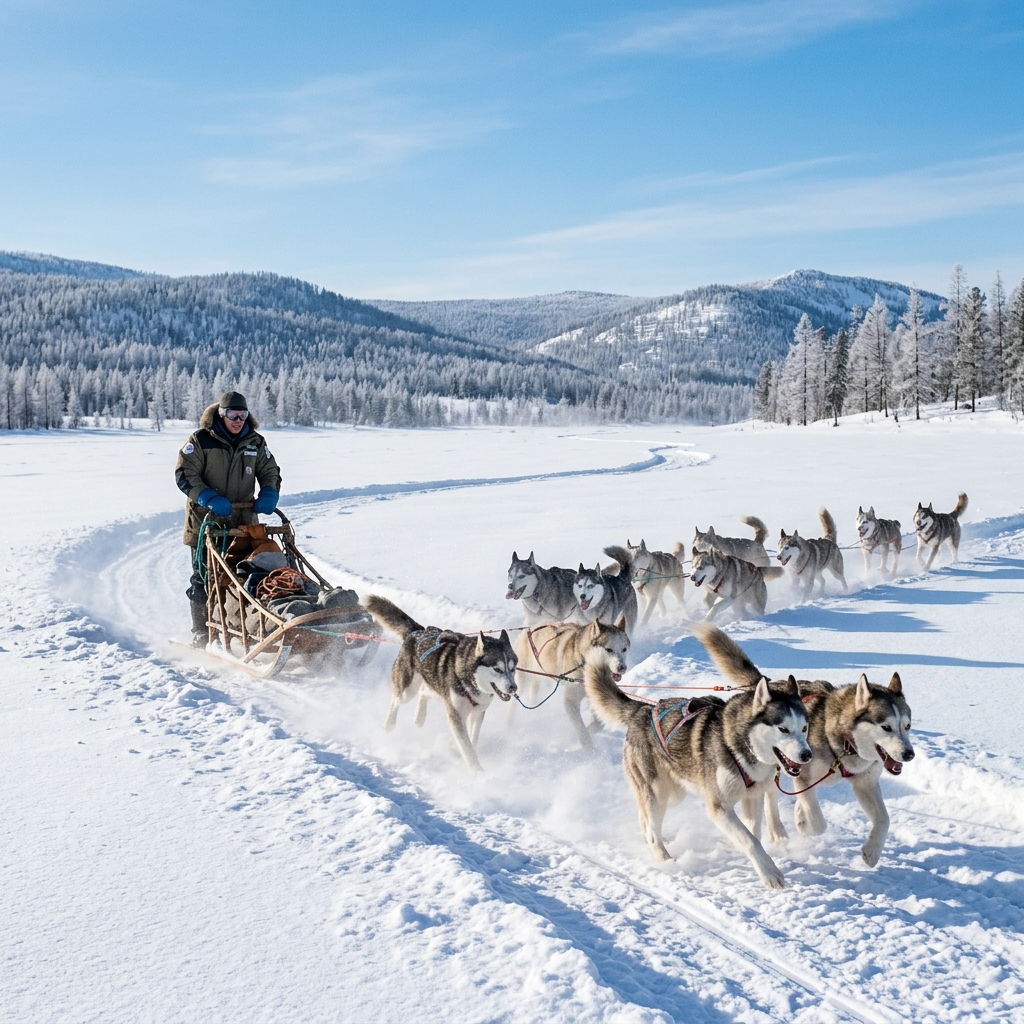team的siberianhuskies拉雪橇的