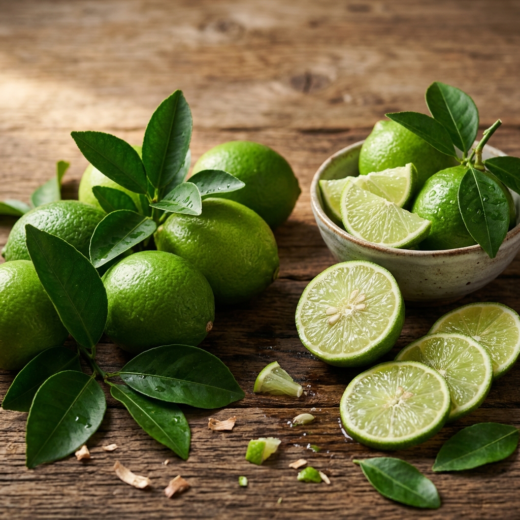 新鮮綠色limes在a桌子studiofoodphotography