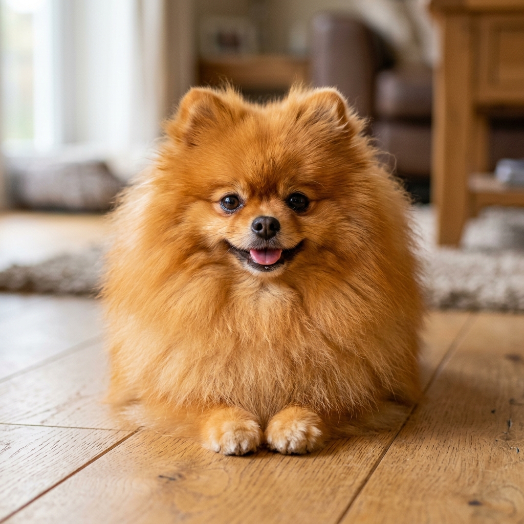 歡快的蓬鬆的橘色的pomeranian狗狗