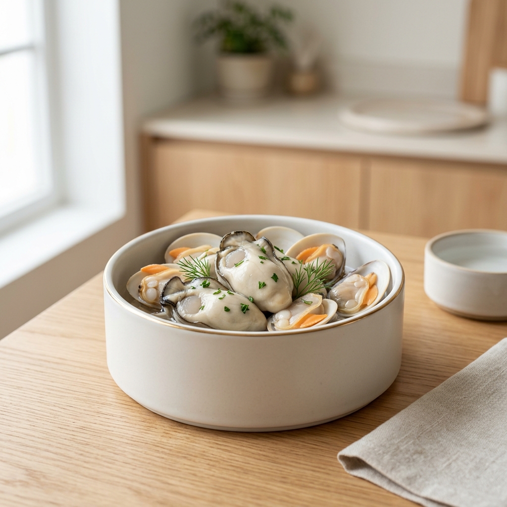 Beautiful freshly prepared 貝類 inside a modern pet food bowl