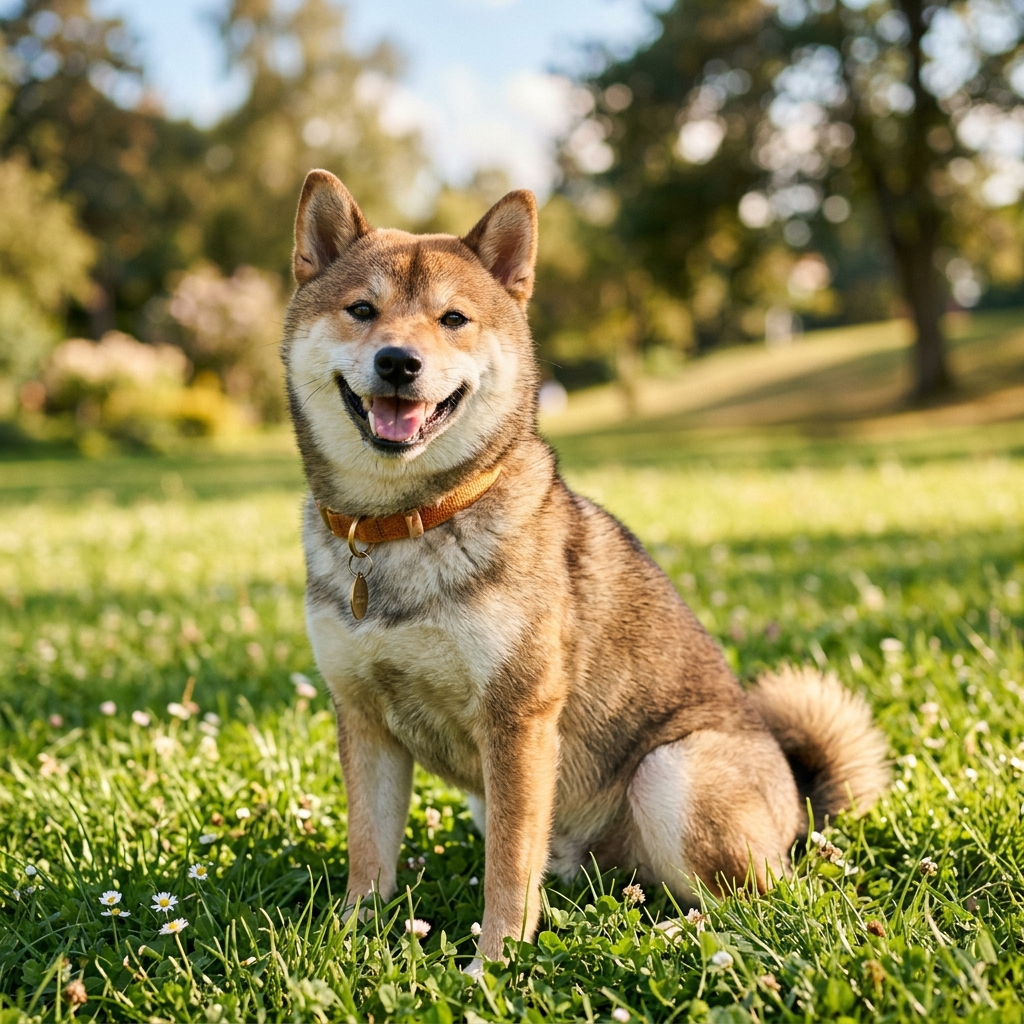 歡快的shibainu戶外的