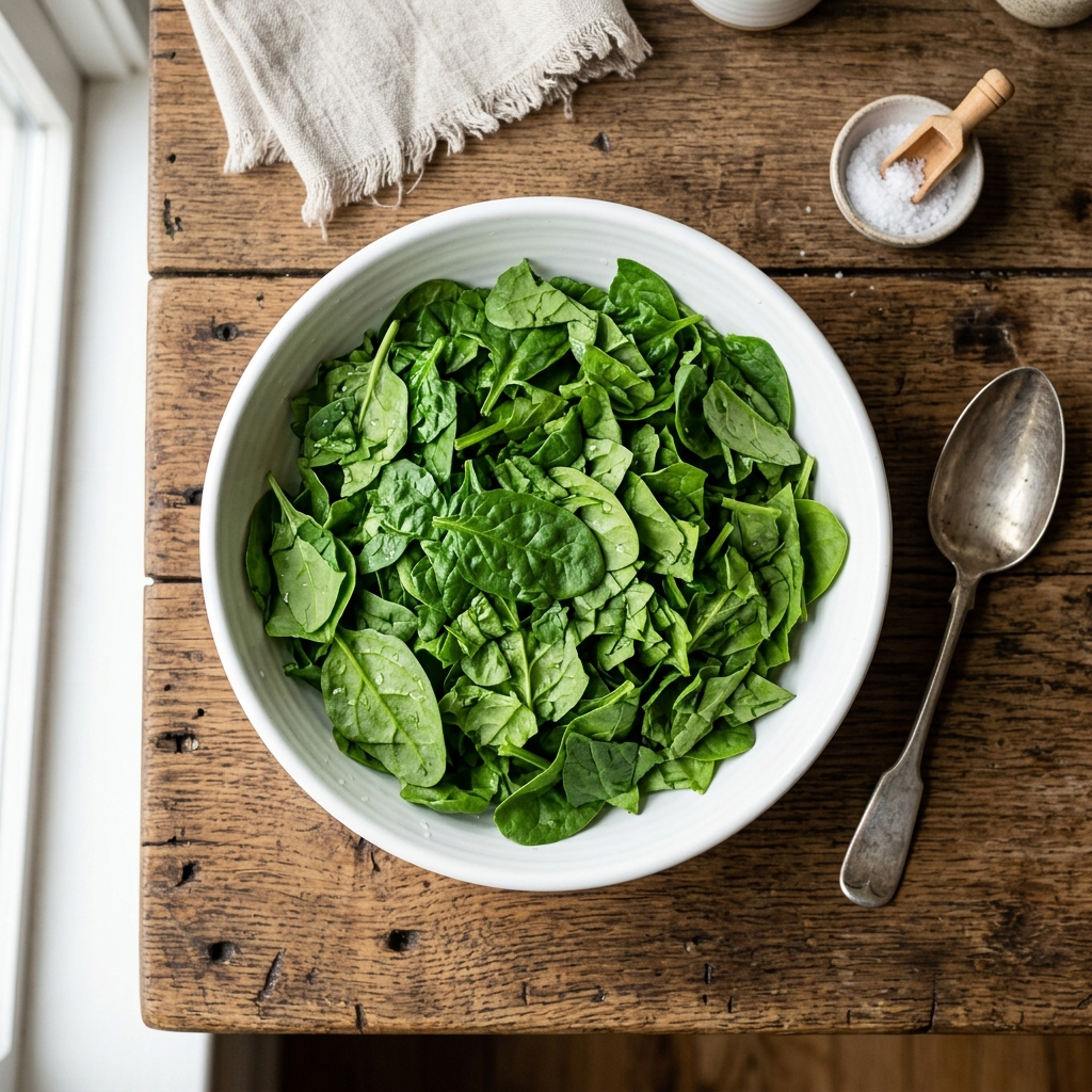 美麗的新鮮的spinachleaves在a白色的碗ready給寵物safepreparation