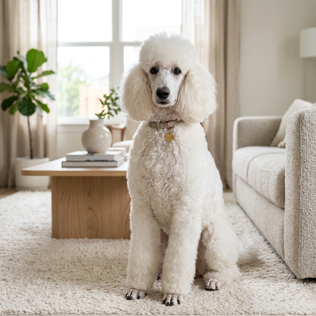 優雅的白色的standardpoodle